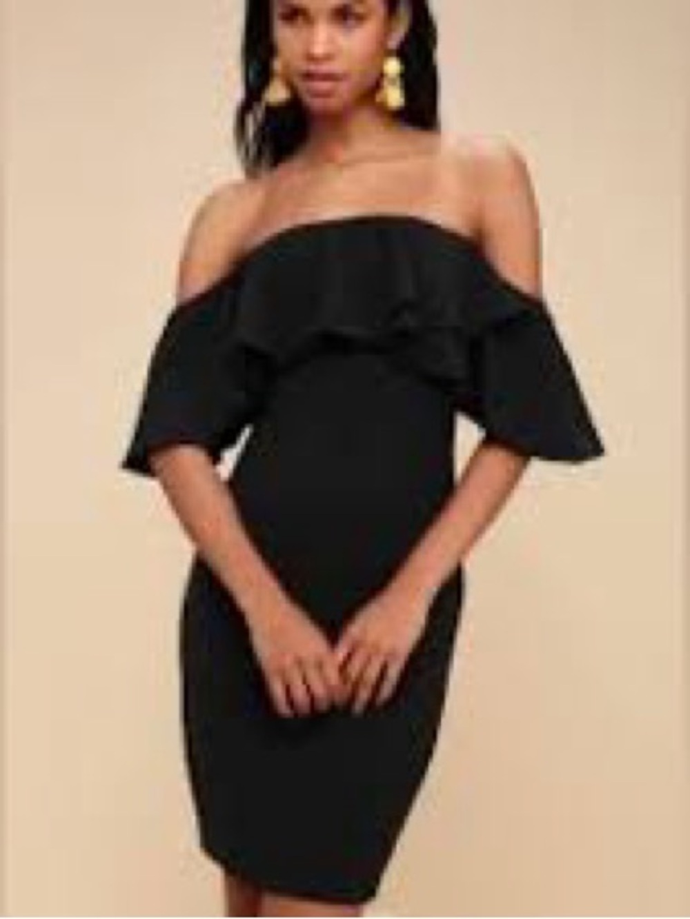 Lulu's Black Off-Shoulder Ruffle Midi Dress